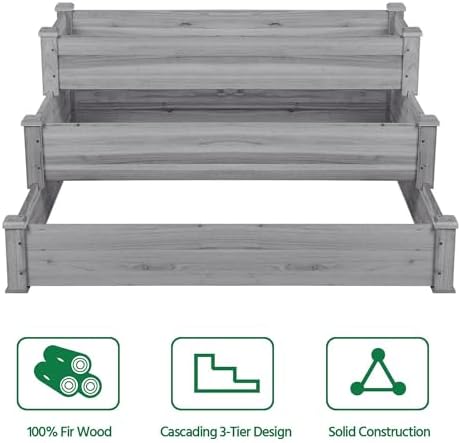 Topeakmart 3 Tier Raised Garden Beds Outdoor Wood Vertical Planter Box,Gray - Image 4