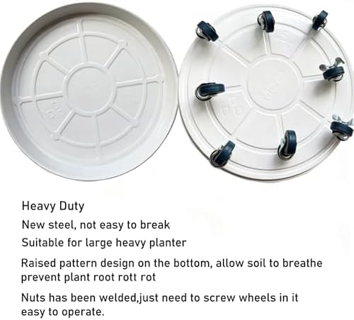 SIAMO 20" Heavy Duty Plant Caddy (570lbs Capacity)-Lockable Non-Scratch Swivel Casters All-Weather Rolling Plant Stand Saucer for Large Ceramic Planters & Heavy Trees,White,1-Pack - Image 4