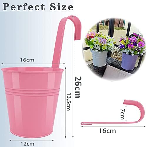 Railing Planters with Drainage Holes, 10 Pack 6.3" x 4.7" x 5.3" Iron Hanging Flower Pots with Removable Hooks for Balcony Fence Garden Suitable Indoor Outdoor, Plant Hanger, 10 Colors - Image 7