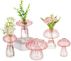 Glasseam Mushroom Glass Bud Vase Set of 5, Pink Small Vases for Flowers by Glasseam