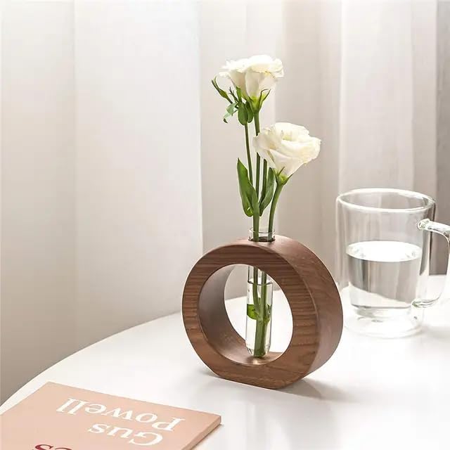 Wooden Glass Test Tube Plant Propagation Station with Wood Stand, Modern Hydroponic Flower Vase for Indoor Plants, Home Office & Desktop Decor, 1 Tube, 17 x 12.5 cm by Unknown