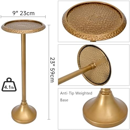 Antique Gold Drink Table – Hammered Metal Side Table for Small Spaces - Image 3