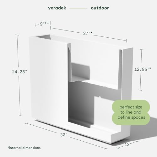 Veradek Block Series Span Plastic Planter - Tall Rectangular Planter for Indoor or Outdoor Patio/Porch, White, 24.25 in Height, 12 in Width, 30 in Length - Image 2