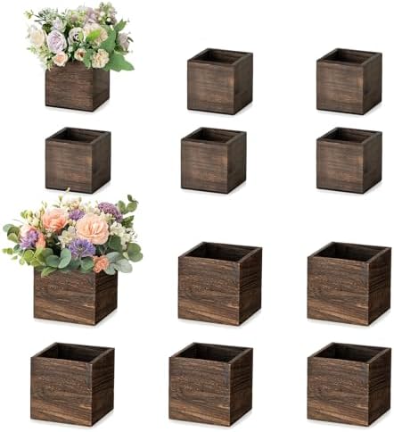NUPTIO Small Wooden Box for Centerpiece, Brown, Square, 4"/5", 12 Pcs by Nuptio