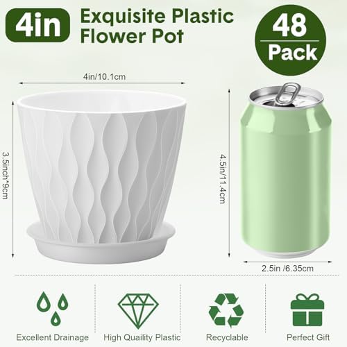 48 Pack 4 Inch Plant Pots for Succulent Drainage, White - Image 2