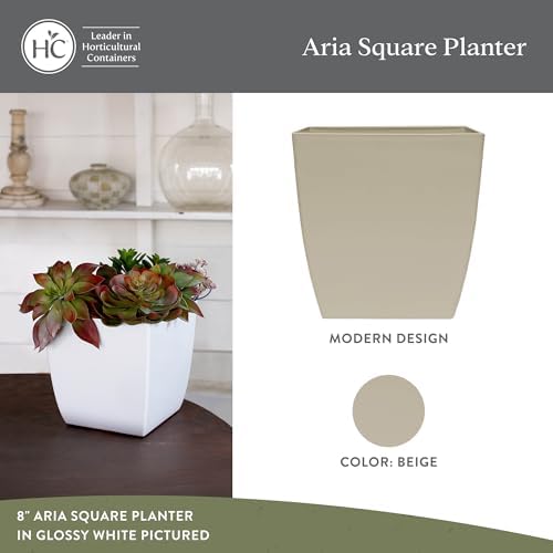 The HC Companies 16 Inch Aria Square Self Watering Planter - Plastic Plant Pot for Indoor Outdoor Plants Flowers Herbs, Beige - Image 2