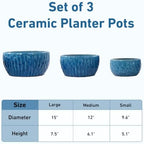 15" Large Ceramic Plant Pots Set of 3, Glazed Ceramic Flower Pot, Lake Blue - Image 2
