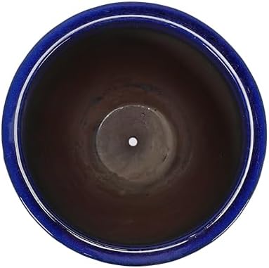 Hand Glazed Ceramic Plant Container Modern Decorative Pot Planter Drainage Hole Thick Earthenware Vessel Breathable Clay Porous Walls Weighty Stable Base Root Succulents Herbs Palms (Dark Blue) - Image 6