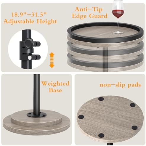 Small Side Table, Drink Table, Height Adjustable Round End Table, Pedestal Side Table for Small Spaces in Living Room, Bedroom, Grey - Image 5