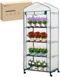 Yesker Mini Greenhouse 27"x20"x63" Portable Indoor / Outdoor Small Green House with 4 Tier 4 Shelves Wheels Thicken PE Cover Compact Greenhouses Kit for Winter Gardening Balcony Patio Backyard, White by YESKER