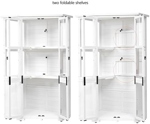 Wooden Cold Frame Greenhouse, Large Wood Tool Storage Shed, Garden Cold Frame with Adjustable Shelves for Outdoor, Backyard, Patio, Lawn, White - Image 3