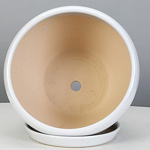 White Ceramic Plant Pots with Drainage and Saucers, Round Modern Indoor Flower Pots Set for Cactus, Succulents, Herbs, for Home, Office, Balcony (14.5cm*12.5cm) - Image 7