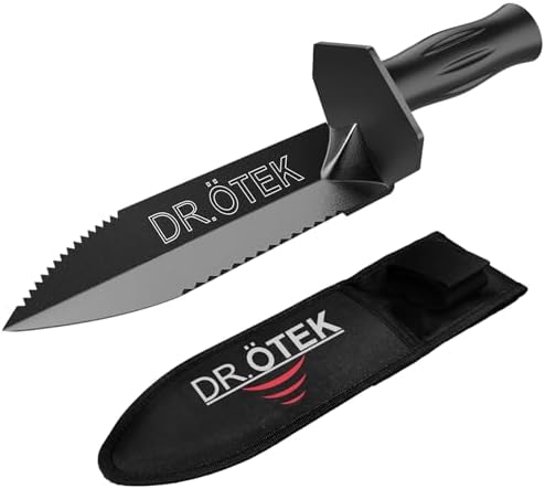 Metal Detecting Shovel for Digging, Heavy Duty Double Serrated Edge Digging Tool with Sheath, Metal Detector Accessories Garden Trowel Hand Shovel for Treasure Hunting Gardening Camping & Outdoor Use by DR%C3%96TEK