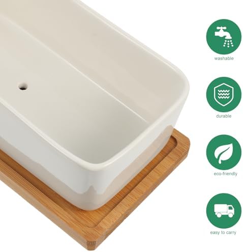 TEHAUX 2 Sets Ceramic Succulent Flowerpot with Tray for Desk Decor - Image 3