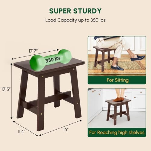 BEEFURNI 18-Inch Rectangular Acacia Wood Stool, Small Bench, Natural Wood (Wood Brown, Rectangular Wooden Stool) - Image 3
