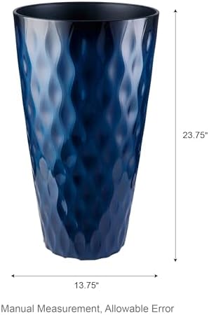 Glitzhome 23.75" H Tall Outdoor Planter, Set of 2 Wavy Texture Cobalt Blue Large Outdoor Planters, with Drainage Hole, Plastic Large Round Decorative Flower Plant Pot for Front Porch, Indoor - Image 2
