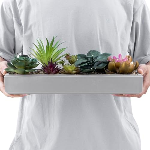 MyGift 15 Inch Assorted Artificial Succulent Arrangement Gray Clay Tray - Image 7