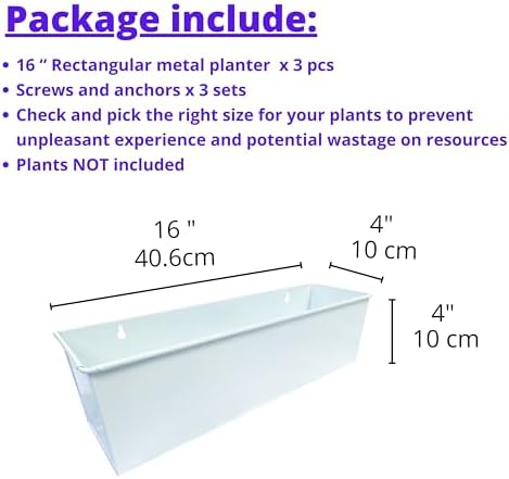 LaLaGreen Wall Planter (16 in, 3 Pack) White Metal Rectangular Succulent - Image 2