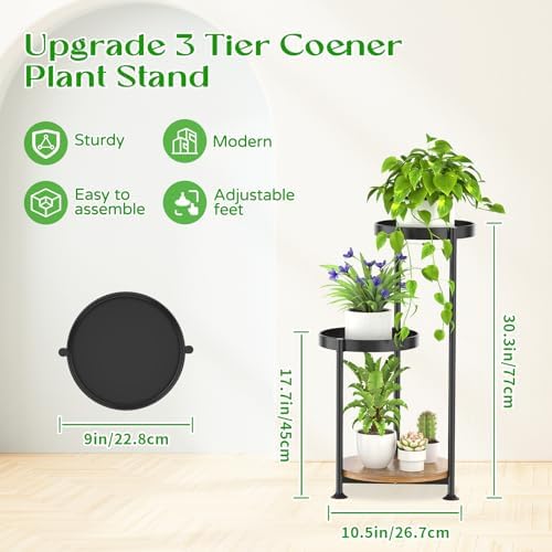 Oppro 3 Tier Plant Stand Indoor Outdoor, Corner Metal Flower Shelf Holder - Image 2