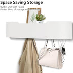 Coat Rack Wall Mount with Hidden Hooks Modern Key Holder Wood Entryway Hook with Shelf for Bedroom Kitchen Hallway Bathroom Designed for Hanging Coats Hats Bags Towels Dog Leashe(White,5 Hooks) - Image 2