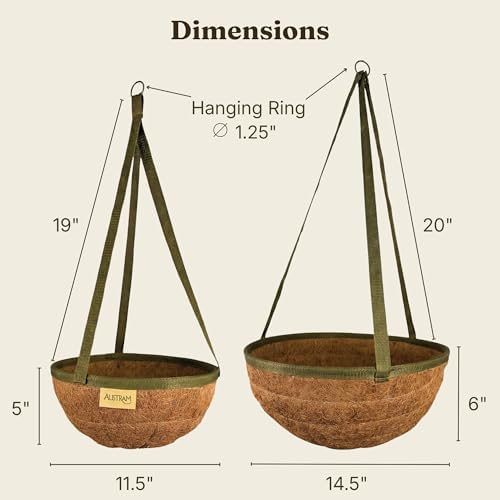 15 Inch Handmade Coco Fiber Hanging Basket 2 Pack - Hanging Planter for Outdoor Plants - Natural Boho Rustic Coconut Coir Oversize Decorative Flower Pot Holder for Porch Patio Balcony Garden - Image 4