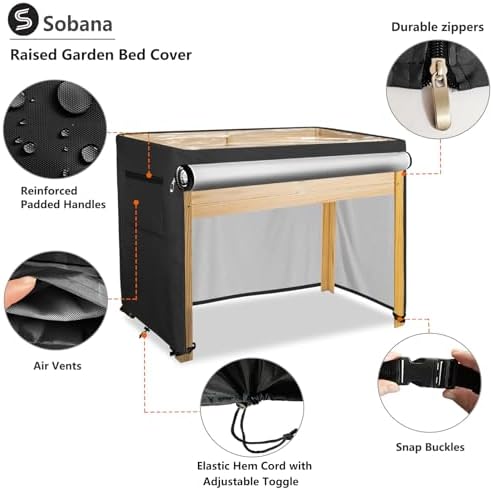 Outdoor Raised Garden Bed Winter Cover with Transparent PVC Top Window,Waterproof Heavy Duty Covers with Split Zipper for 48 x 24 x 30 inch Elevated Wood Planter Box Stand(Black,Cover only) - Image 3