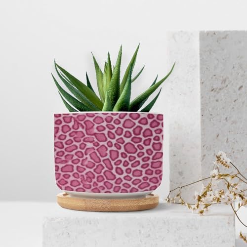 Hot Pink Leopard Print Ceramic Planter Animal Strip Planters for Outdoor Plants with Drainage Holes and Saucers Pot for Succulents Cactus Garden Windowsill - Image 7