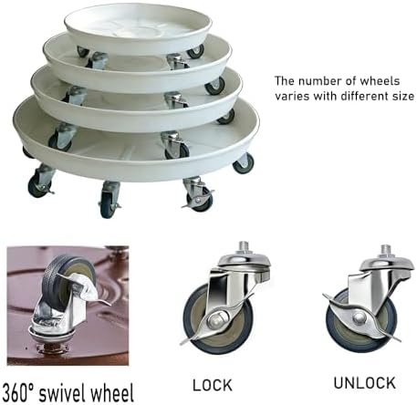 SIAMO 20" Heavy Duty Plant Caddy (570lbs Capacity)-Lockable Non-Scratch Swivel Casters All-Weather Rolling Plant Stand Saucer for Large Ceramic Planters & Heavy Trees,White,1-Pack - Image 3