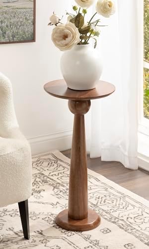 Kate and Laurel Jakob Modern Wooden Round Side Table; 12 x 24; Walnut Brown; Circle Pedestal Table for Use as Bedroom Nightstand; Indoor Plant Stand; or Decorative Living Room Table - Image 2