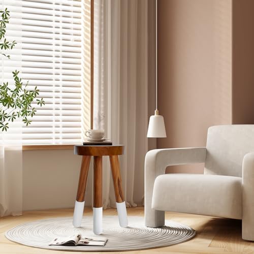 Teak Wood 9" Round Plant Stand |Dip Dyed Plant Stand |Accent Stool |Milking Stool |Bath Stool |Small Side Table (16" Tall White) - Image 5