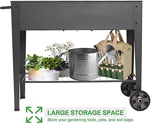 Mobile Garden Bed Metal Elevated Raised Planter Box with Legs Handlebar Outdoor Garden Planters On Wheels Apartment Patio Flower Vegetables Fruits Herb Kit Standing Frame - Image 5