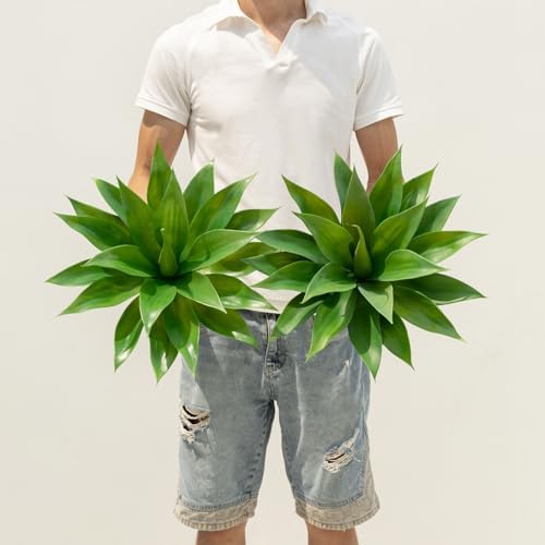 Ttranewsoo Artificial Agave Plants,Large UV Resistant Fake Agave Planters for Indoor and Outdoor Decorating Artificial Plants for Outdoors Fake Plants 2Pack, 18" by Ttranewsoo