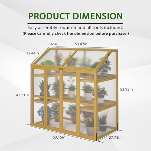 Wooden Garden Greenhouse, Greenhouse Wooden Cold Frame Greenhouse, Garden Portable Mini Greenhouse Cabinet, Greenhouse Flower Shelf Bed for Outdoor Indoor Use - Image 2