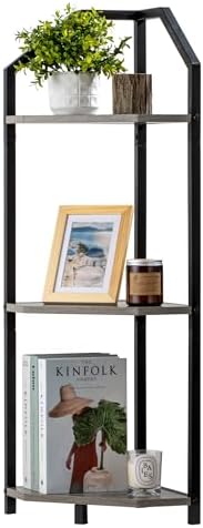 Fun Memories 3 Tier Corner Shelf, 40” Corner Shelf Stand, Corner Bookshelf Plant Stand, Storage Shelf for Bathroom, Living Room, Kitchen,Grey Home Office, Grey by FunMemories