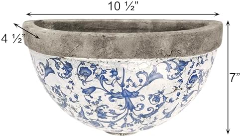 Esschert Design USA Ceramic Wall Planter-Blue/White - Image 3