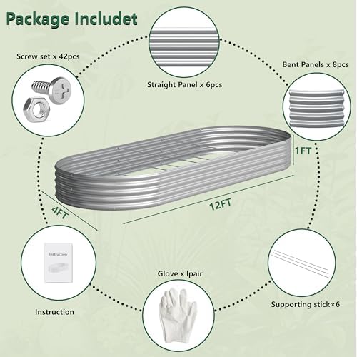 2PCS 12x4x1FT Galvanized Metal Raised Garden Bed,Outdoor Planter Box for Vegetables - Image 5