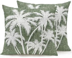 Outdoor Pillows Waterproof Set of 2, Tropical Palm Tree Patio Throw Pillows for Couch Bed Sofa with Insert, Vintage Moss Green Exotic Botanical Plants Decorative Reading/Camping Pillow Set 16x16 Inch by Unknown