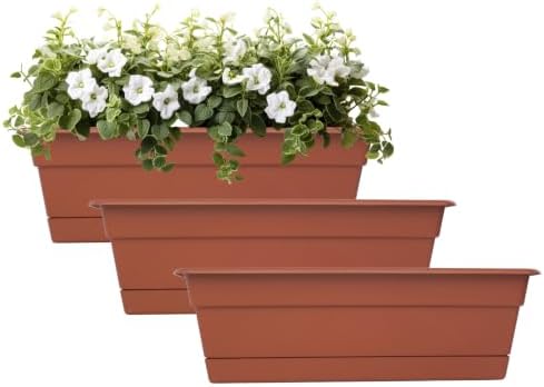 Bloem Dura Cotta 18" Plastic Window Box Planter, Terra Cotta, 3-Pack by Bloem