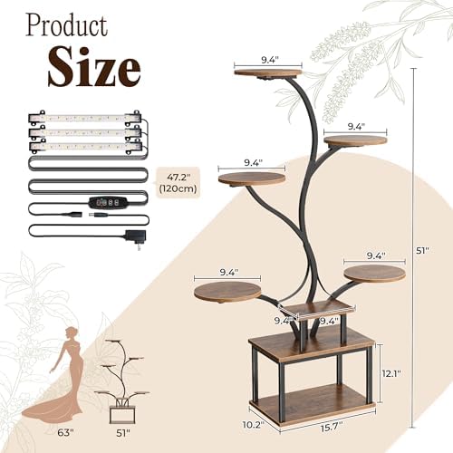 PRAISUN 51 Inch Plant Stand with Grow Lights, 8 Tiered Indoor Plant Shelf - Image 7
