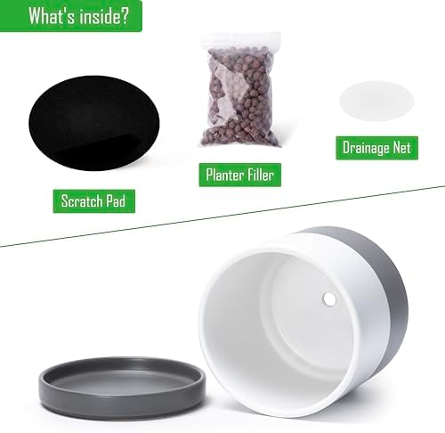 D'vine Dev 3-Pack Ceramic Pots with Saucers, 4/6/8 in, White/Grey, 94-T-M-6 - Image 4