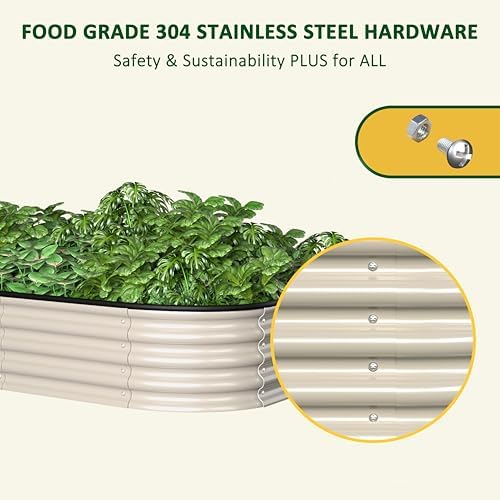MUPATER 8x4x1FT Galvanized Raised Garden Bed with Support Rods, Modular Raised Beds for Gardening, Raised Planter Box Oval for Vegetables, Herbs and Flowers, Ivory White - Image 6