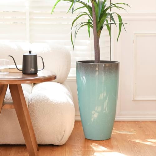Planters for Outdoor Plants, Large Outdoor Plastic Grey to Azure Gradient Tall Flower Pots 2Pack, Patio Decor Unbreakable Resin, Lightweight Planter - Image 4