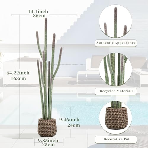 64” Artificial Cactus Plant with Brown Decorative Planter, Realistic Faux Cactus Plants Indoor, Tropical Artificial Cacti Floor Plant for Table Living Room Office Porch Home & Outdoor Decor - Image 3