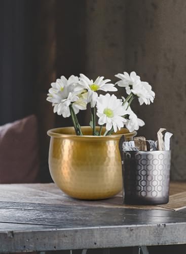 Serene Spaces Living Gold Brass Look Vintage Aluminum Vase - Perfect Decorative Accent for Plants, Weddings, and Events, Metallic Pot for Home, Small, Measures 6.75" Diameter and 5" Tall - Image 3
