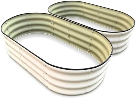Raised Garden Bed, Metal Planter Box, Oval Shape, Outdoor Planting Flower Herb Vegetable Planter(2 PCS of 4×2×1 ft, Ivory Oval) - Image 3