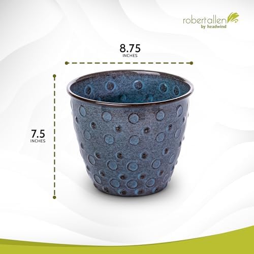 Headwind Ironstone Mandalay - 8" Denim Decorative Planter High-Gloss with Embossed Dotted Pattern & Durable Coated Finish – Lightweight Plant Pot Indoor & Outdoor Flower Pots Use by Robert Allen - Image 2