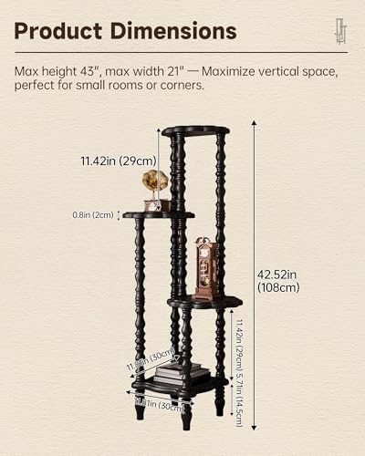 Vintage Corner Shelf 4-Tier, Solid Wood Corner Bookshelf, Black - Image 2
