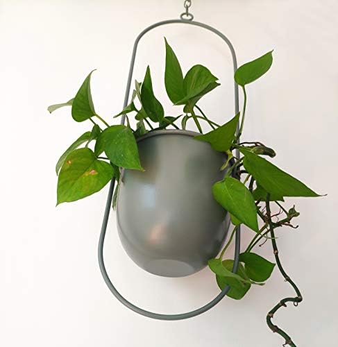 RISEON Boho Green Metal Plant Hanger,Metal Wall and Ceiling Hanging Planter, Modern Planter, Mid Century Flower Pot Plant Holder, Minimalist Planter for Indoor Outdoor Home Decor - Image 4