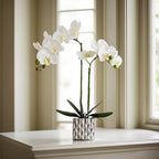 LISU Artificial Orchids, Silver Vases, Home Decoration Flower Arrangements, Fake Flowers in Vases. (C:White) - Image 5