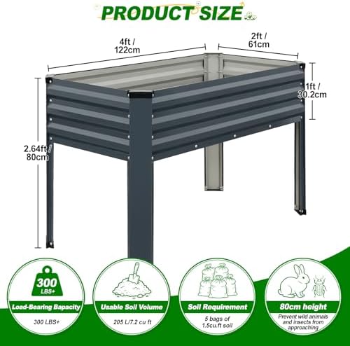 Galvanized Raised Garden Bed with Legs 2Pack,48x24x32in Elevated Garden Bed - Image 2